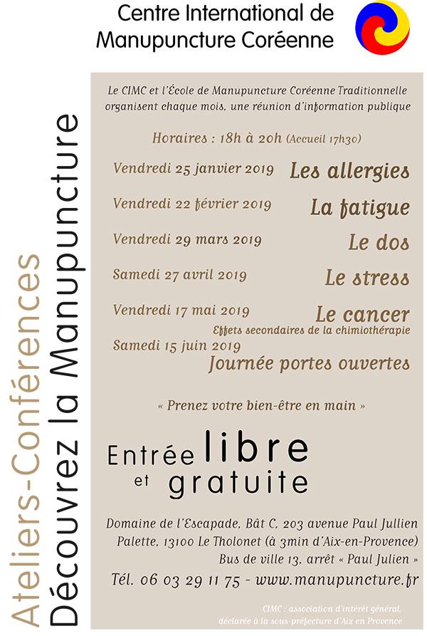 Calendrier des Ateliers-Conférences en 2019